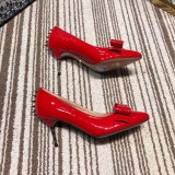 2019 spring and autumn single shoes shallow mouth set flat flat pointed shoes bowknot high heel women's shoes