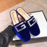 2019 spring new rhinestones half tow luxury velvet flat slippers casual shopping comfortable women's shoes