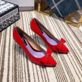 2019 spring and autumn single shoes shallow mouth set flat flat pointed shoes bowknot high heel women's shoes