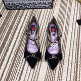 2019 spring and summer new pointed butterfly rivet word with wild black flat women's shoes