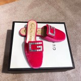 2019 spring new rhinestones half tow luxury velvet flat slippers casual shopping comfortable women's shoes