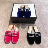 2019 spring new rhinestones half tow luxury velvet flat slippers casual shopping comfortable women's shoes