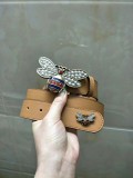 GUCCI3.4Cm delicate pearl butterfly buckle with double-sided head into sheepskin fashion wild belt