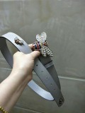 GUCCI3.4Cm delicate pearl butterfly buckle with double-sided head into sheepskin fashion wild belt