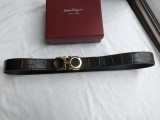 men's belt 3.5cm imported leather fine imitation crocodile leather classic double ring metal buckle three color optional