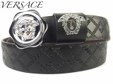 18k gold diamond round beauty head semi-trailer steel buckle with suture imported leather 3.8CM wide belt