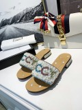 Rhinestone Beaded Letter Low Heel Flats Women Fashion Casual joker  Pearl Diamond Slippers