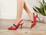 high heel sandals 2019 spring and summer new real  leather horseshoe buckle Baotou back pointed shoes