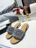 Rhinestone Beaded Letter Low Heel Flats Women Fashion Casual joker  Pearl Diamond Slippers