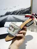 Rhinestone Beaded Letter Low Heel Flats Women Fashion Casual joker  Pearl Diamond Slippers