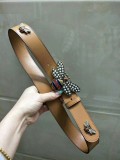 GUCCI3.4Cm delicate pearl butterfly buckle with double-sided head into sheepskin fashion wild belt