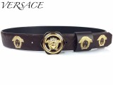 18k gold diamond round beauty head semi-trailer steel buckle with suture imported leather 3.8CM wide belt