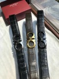 men's belt 3.5cm imported leather fine imitation crocodile leather classic double ring metal buckle three color optional
