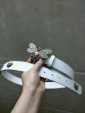 GUCCI3.4Cm delicate pearl butterfly buckle with double-sided head into sheepskin fashion wild belt