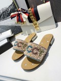 Rhinestone Beaded Letter Low Heel Flats Women Fashion Casual joker  Pearl Diamond Slippers