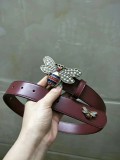 GUCCI3.4Cm delicate pearl butterfly buckle with double-sided head into sheepskin fashion wild belt