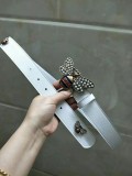 GUCCI3.4Cm delicate pearl butterfly buckle with double-sided head into sheepskin fashion wild belt