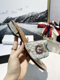 Rhinestone Beaded Letter Low Heel Flats Women Fashion Casual joker  Pearl Diamond Slippers