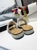 Rhinestone Beaded Letter Low Heel Flats Women Fashion Casual joker  Pearl Diamond Slippers