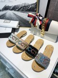 Rhinestone Beaded Letter Low Heel Flats Women Fashion Casual joker  Pearl Diamond Slippers