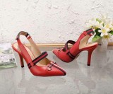 high heel sandals 2019 spring and summer new real  leather horseshoe buckle Baotou back pointed shoes
