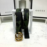 new 3.8cm men's Gucci double G hang buckle front camouflage marine team hit color imported first layer cowhide bottom layer flat grain cowhide