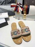 Rhinestone Beaded Letter Low Heel Flats Women Fashion Casual joker  Pearl Diamond Slippers