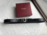 men's belt 3.5cm imported leather fine imitation crocodile leather classic double ring metal buckle three color optional