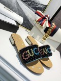 Rhinestone Beaded Letter Low Heel Flats Women Fashion Casual joker  Pearl Diamond Slippers
