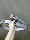 GUCCI3.4Cm delicate pearl butterfly buckle with double-sided head into sheepskin fashion wild belt