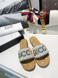 Rhinestone Beaded Letter Low Heel Flats Women Fashion Casual joker  Pearl Diamond Slippers