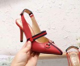 high heel sandals 2019 spring and summer new real  leather horseshoe buckle Baotou back pointed shoes