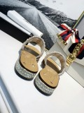 Rhinestone Beaded Letter Low Heel Flats Women Fashion Casual joker  Pearl Diamond Slippers