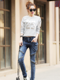 Chuyao spring new personality jeans women's trousers loose fashion large size zipper multi-band Harlan feet pants