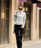 Chuyao spring new personality jeans women's trousers loose fashion large size zipper multi-band Harlan feet pants