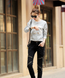 Chuyao spring new personality jeans women's trousers loose fashion large size zipper multi-band Harlan feet pants