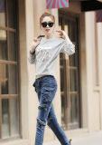 Chuyao spring new personality jeans women's trousers loose fashion large size zipper multi-band Harlan feet pants