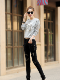 Chuyao spring new personality jeans women's trousers loose fashion large size zipper multi-band Harlan feet pants