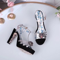 Leather thick heel high heel sandals female summer wild waterproof platform word buckle thin belt high heels