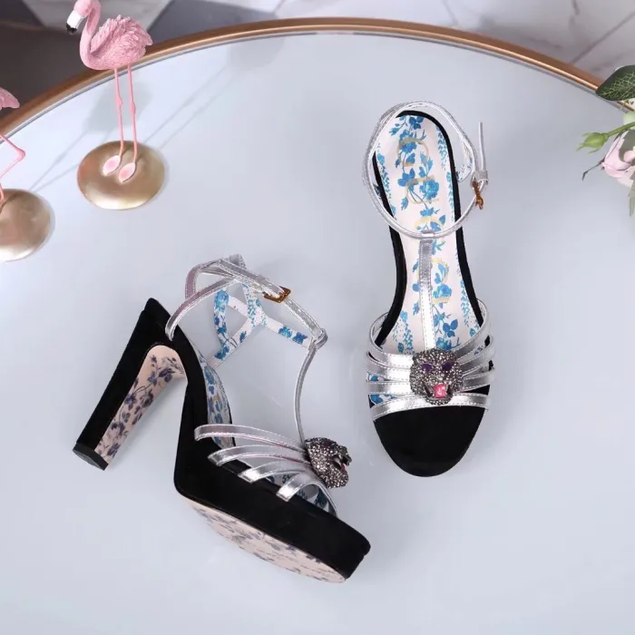 Leather thick heel high heel sandals female summer wild waterproof platform word buckle thin belt high heels