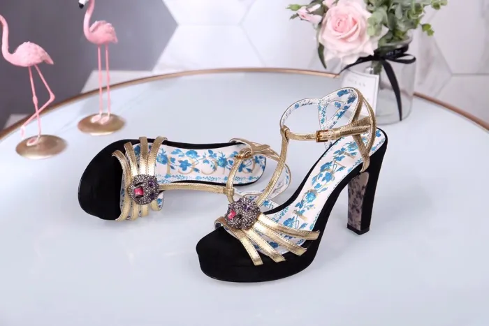 Leather thick heel high heel sandals female summer wild waterproof platform word buckle thin belt high heels