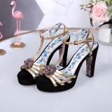 Leather thick heel high heel sandals female summer wild waterproof platform word buckle thin belt high heels