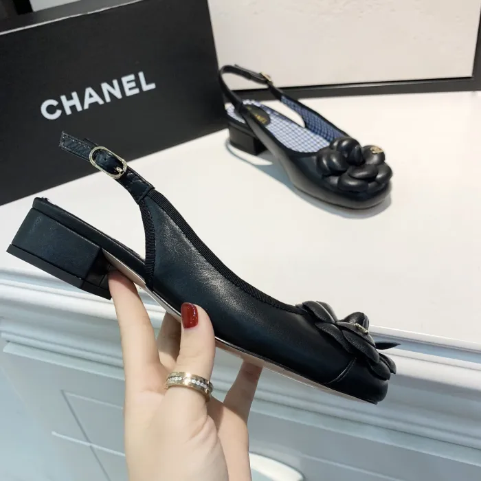 sandals women's buckle with round head high heels with female thick heel color matching shallow mouth shoes