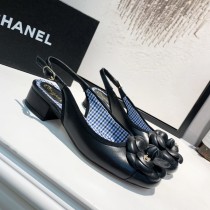 sandals women's buckle with round head high heels with female thick heel color matching shallow mouth shoes