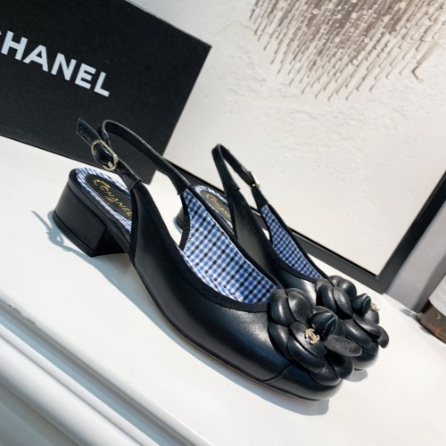 sandals women's buckle with round head high heels with female thick heel color matching shallow mouth shoes