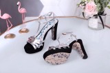 Leather thick heel high heel sandals female summer wild waterproof platform word buckle thin belt high heels
