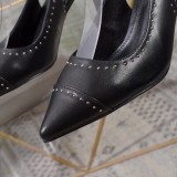 Women's shoes spring leather pointed shallow mouth stiletto heels sandals women