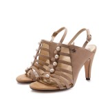 summer sandals women's leather high heel sandals casual wedges sheepskin pearl jewelry women's shoes