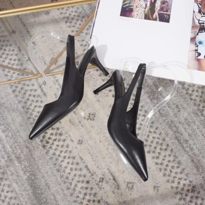 Women's shoes spring leather pointed shallow mouth stiletto heels sandals women