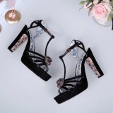 Leather thick heel high heel sandals female summer wild waterproof platform word buckle thin belt high heels